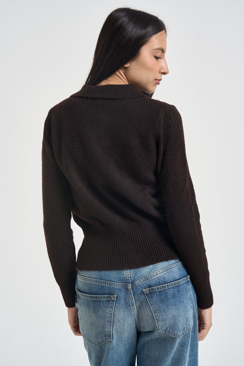 Cardigan donna con colletto e zip marrone 15382508 COFFEE BEAN ONLY 