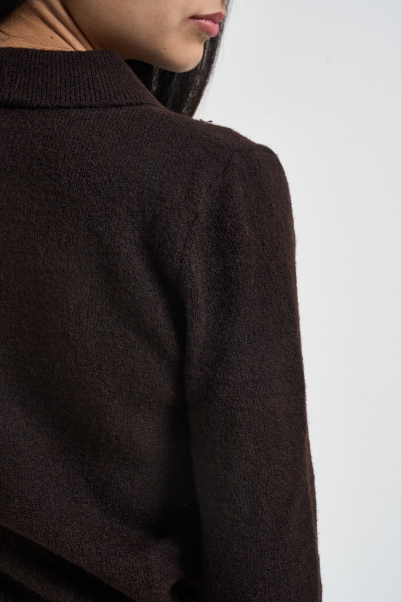 Cardigan donna con colletto e zip marrone 15382508 COFFEE BEAN ONLY 