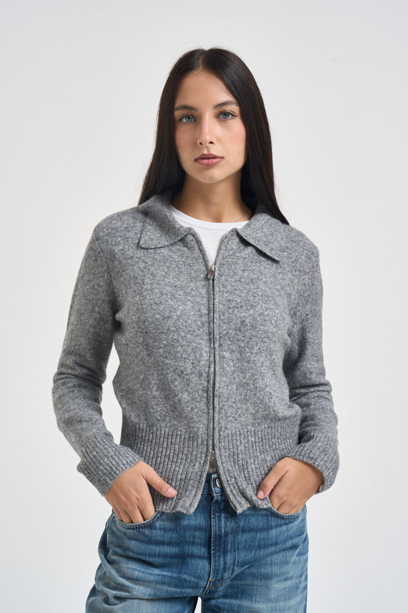 Cardigan donna con zip grigio mélange 15382508 MEDIUM GREY ONLY 