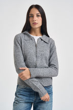 Cardigan donna con zip grigio mélange 15382508 MEDIUM GREY ONLY 
