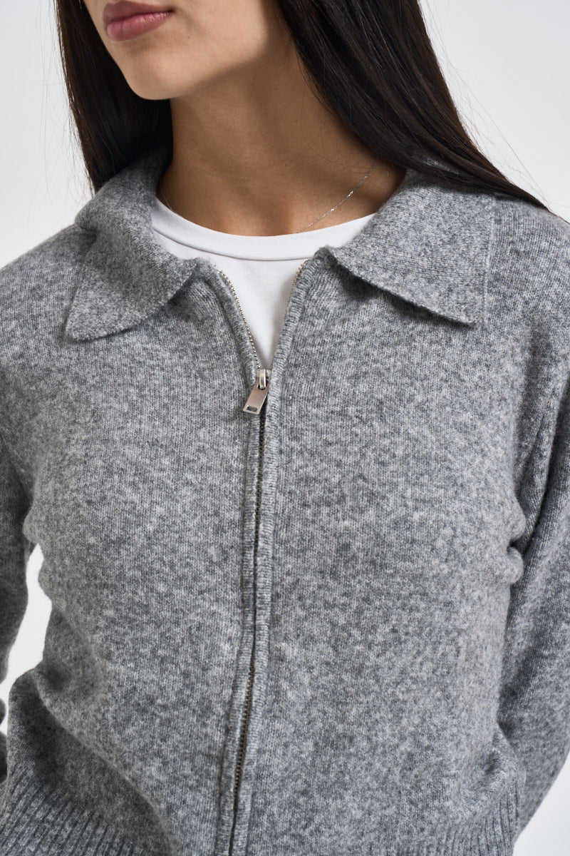 Cardigan donna con zip grigio mélange 15382508 MEDIUM GREY ONLY 