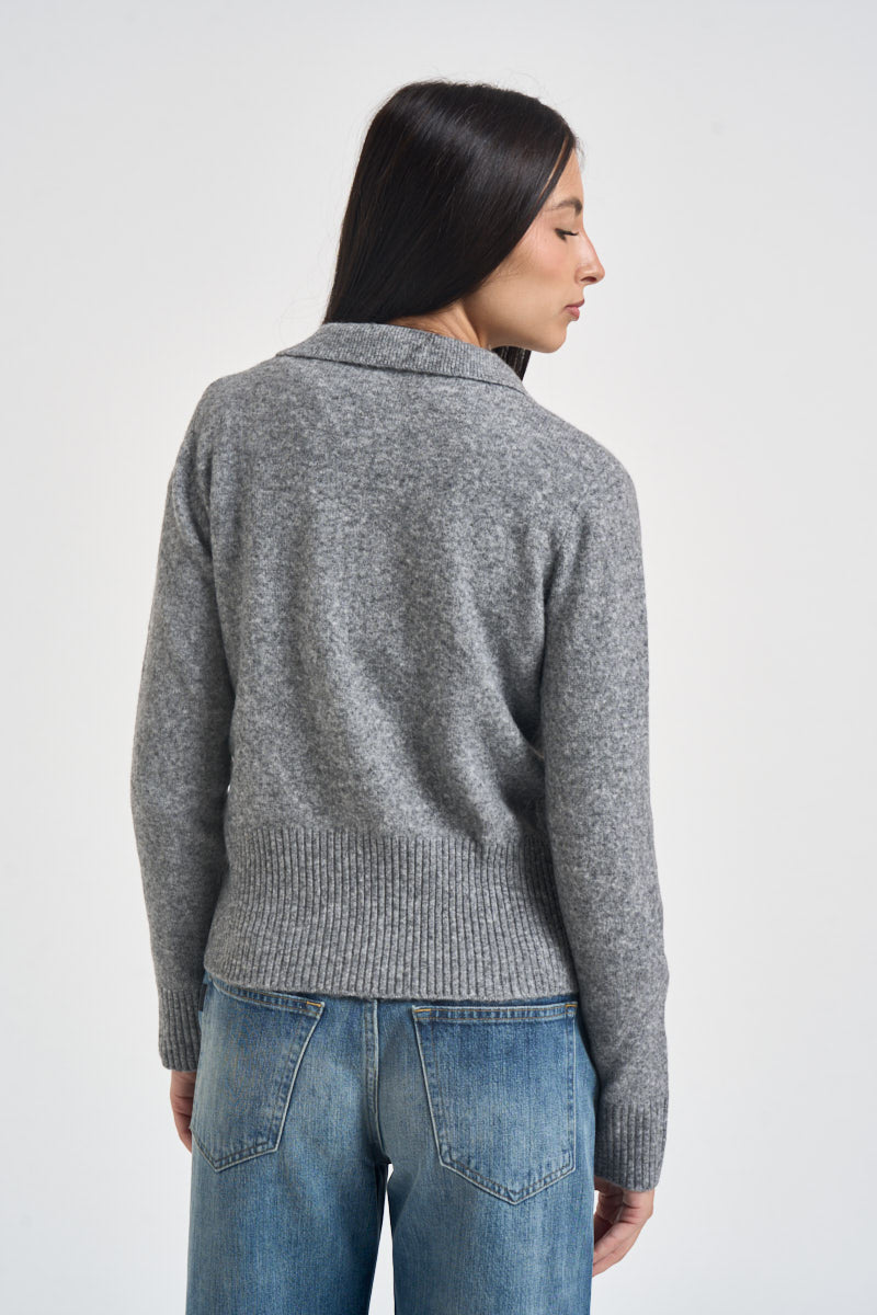 Cardigan donna con zip grigio mélange 15382508 MEDIUM GREY ONLY 