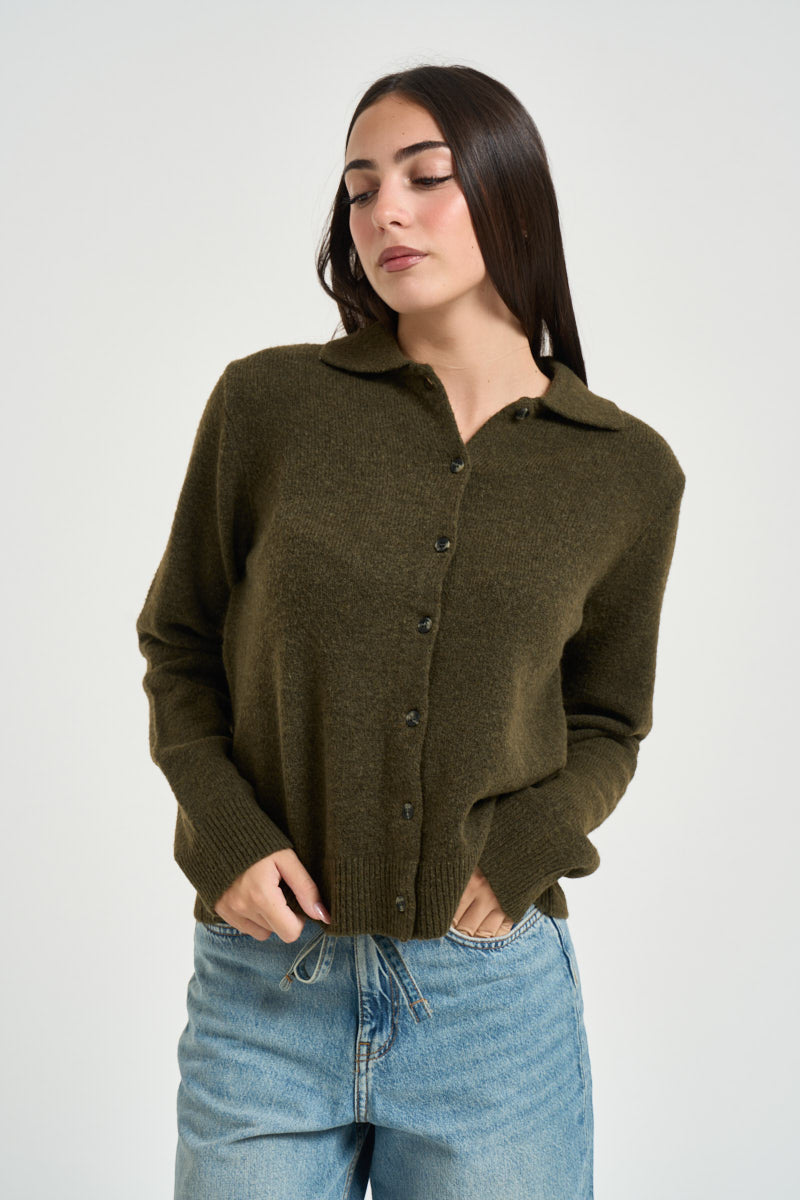 Cardigan donna Onlaliva con bottoni verde oliva 15382533 BEECH ONLY 