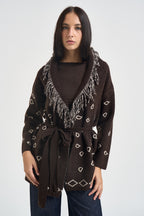 Cardigan donna fantasia marrone scuro 15383061 COFFEE BEAN ONLY 