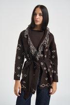Cardigan donna fantasia marrone scuro 15383061 COFFEE BEAN ONLY 