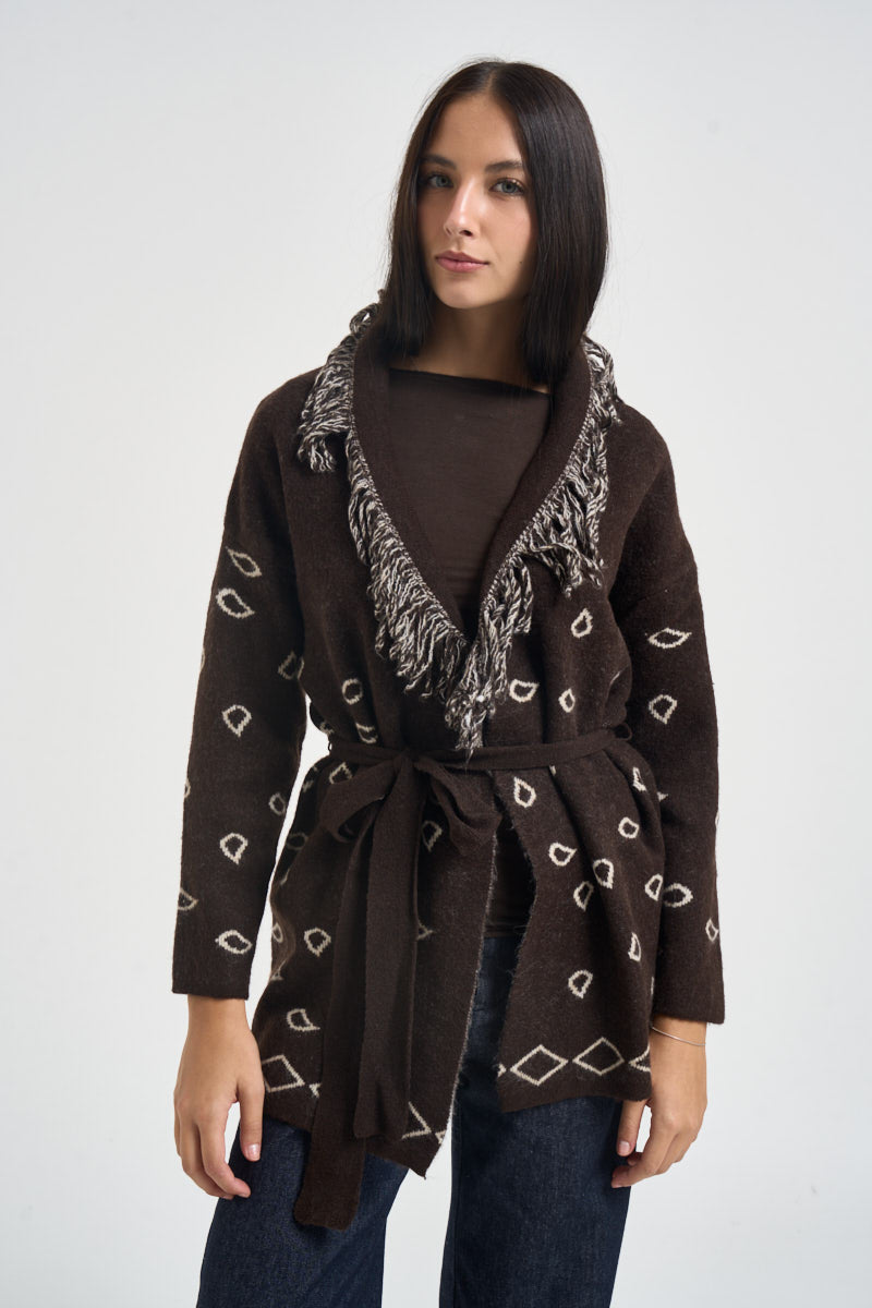 Cardigan donna fantasia marrone scuro 15383061 COFFEE BEAN ONLY 