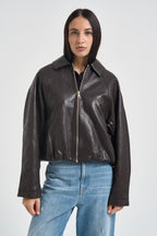 Giacca donna cropped in ecopelle marrone 15385182 CHOCOLATE TOART ONLY 
