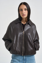 Giacca donna cropped in ecopelle marrone 15385182 CHOCOLATE TOART ONLY 