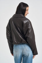 Giacca donna cropped in ecopelle marrone 15385182 CHOCOLATE TOART ONLY 