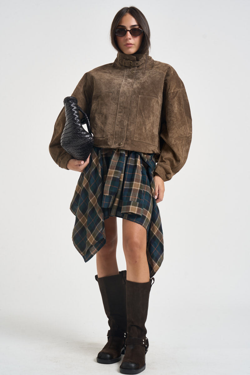 Giacca donna corta in suede marrone 15385863 RAIN DRUM ONLY 