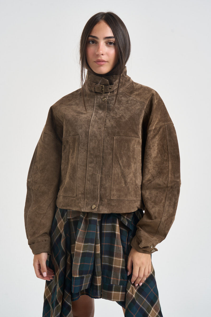 Giacca donna corta in suede marrone 15385863 RAIN DRUM ONLY 