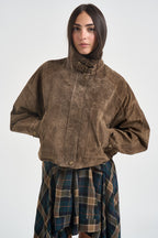 Giacca donna corta in suede marrone 15385863 RAIN DRUM ONLY 