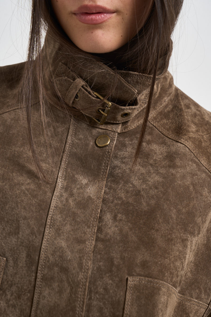 Giacca donna corta in suede marrone 15385863 RAIN DRUM ONLY 