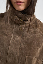 Giacca donna corta in suede marrone 15385863 RAIN DRUM ONLY 