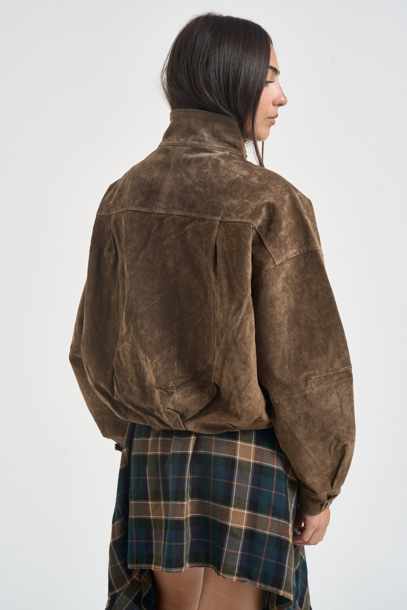 Giacca donna corta in suede marrone 15385863 RAIN DRUM ONLY 