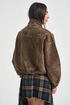 Giacca donna corta in suede marrone 15385863 RAIN DRUM ONLY 