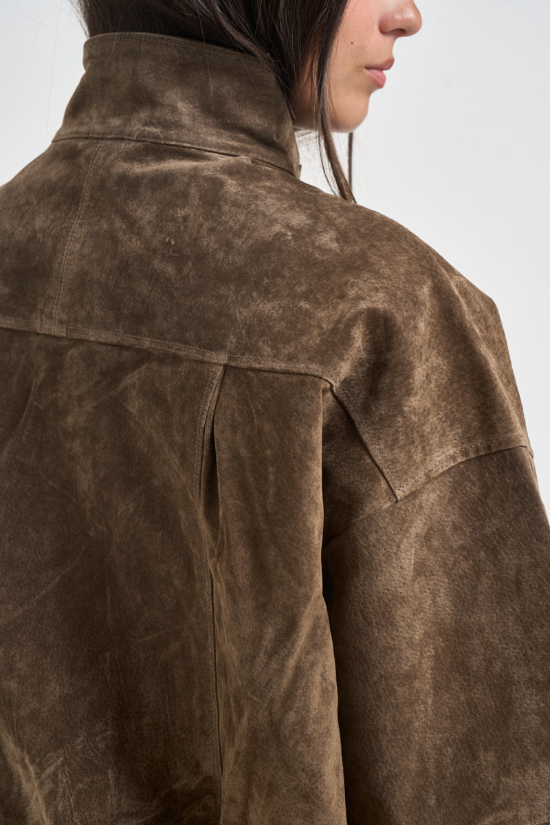 Giacca donna corta in suede marrone 15385863 RAIN DRUM ONLY 