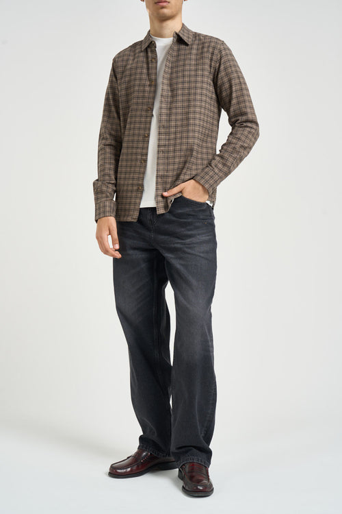 Camicia uomo a quadri tortora - 1