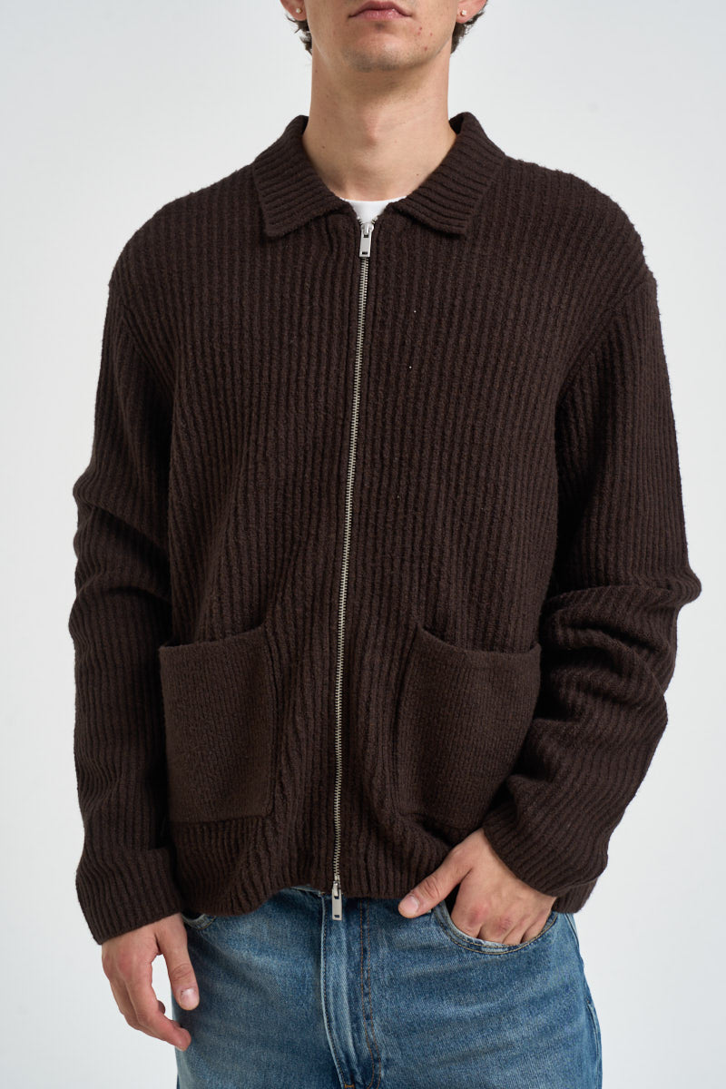 Cardigan uomo in maglia a coste marrone 22039392 DEMITASSE ONLY & SONS 