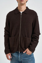 Cardigan uomo in maglia a coste marrone 22039392 DEMITASSE ONLY & SONS 