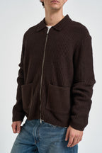 Cardigan uomo in maglia a coste marrone 22039392 DEMITASSE ONLY & SONS 