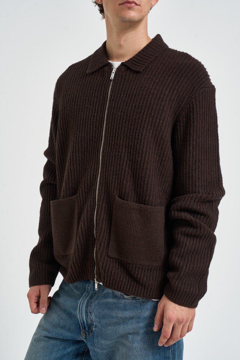 Cardigan uomo in maglia a coste marrone 22039392 DEMITASSE ONLY & SONS 