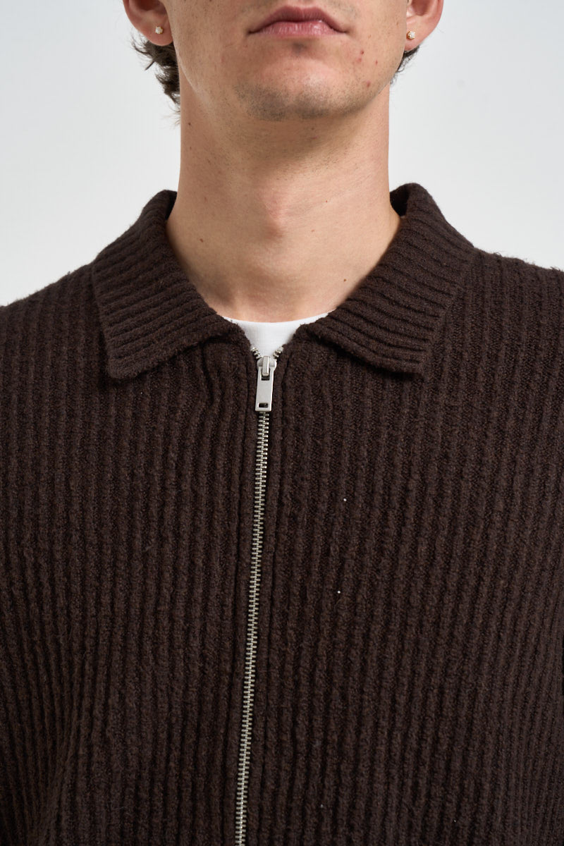 Cardigan uomo in maglia a coste marrone 22039392 DEMITASSE ONLY & SONS 