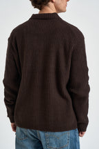 Cardigan uomo in maglia a coste marrone 22039392 DEMITASSE ONLY & SONS 