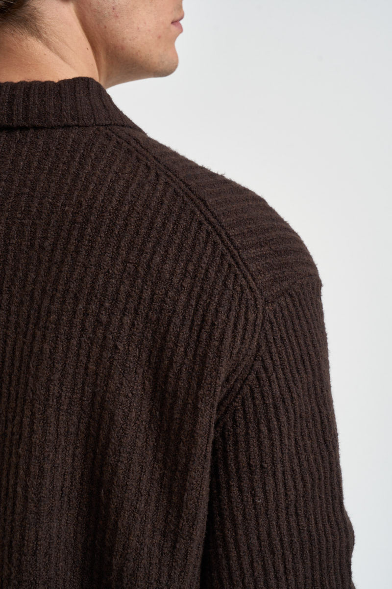 Cardigan uomo in maglia a coste marrone 22039392 DEMITASSE ONLY & SONS 