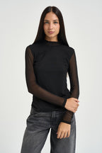 Maglia donna con maniche semitrasparenti nera 15141298 BLACK ONLY NOOS 