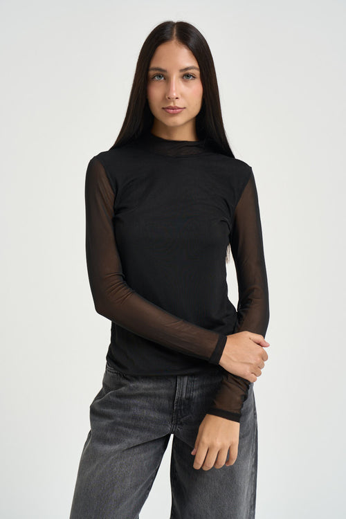 Maglia donna con maniche semitrasparenti nera - 1