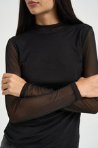 Maglia donna con maniche semitrasparenti nera 15141298 BLACK ONLY NOOS 