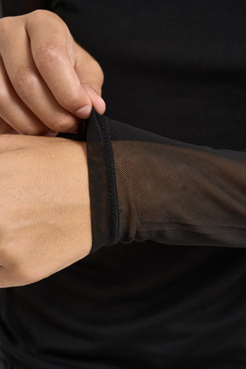 Maglia donna con maniche semitrasparenti nera - 3