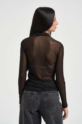 Maglia donna con maniche semitrasparenti nera - 4