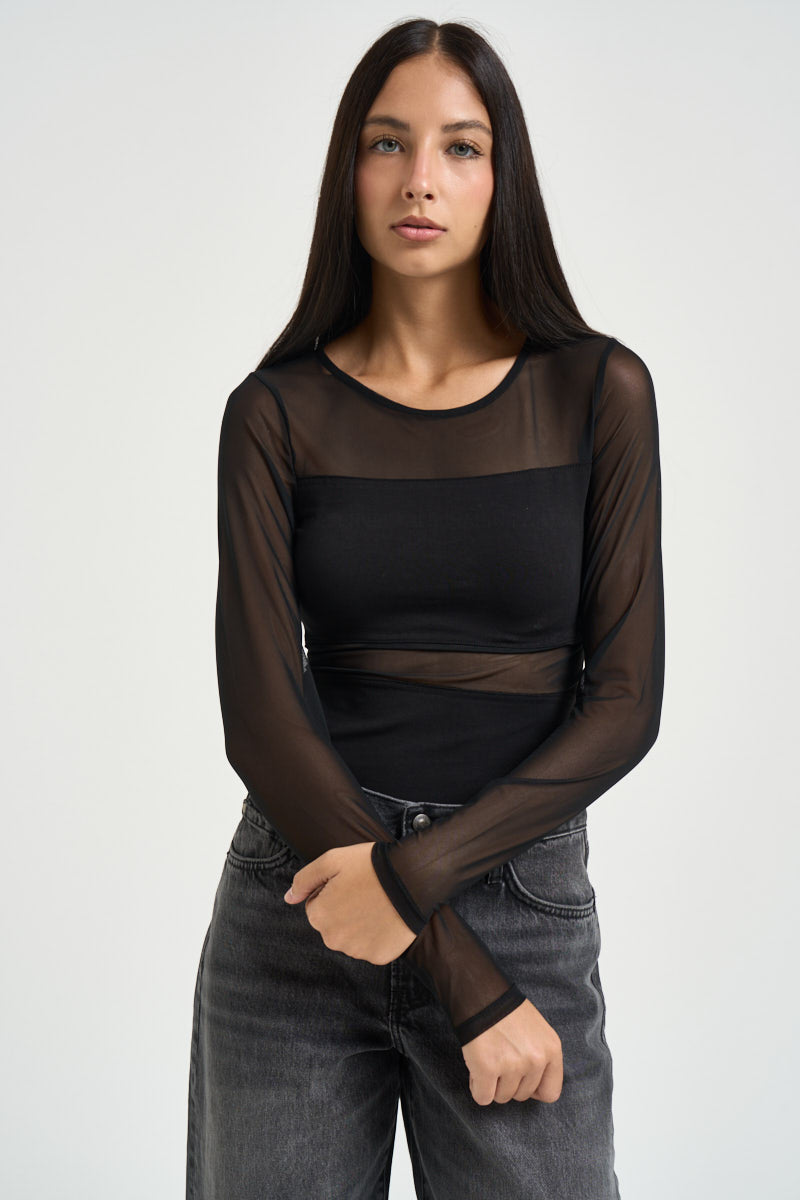 Body donna semitrasparente nero 15212500 BLACK ONLY NOOS 