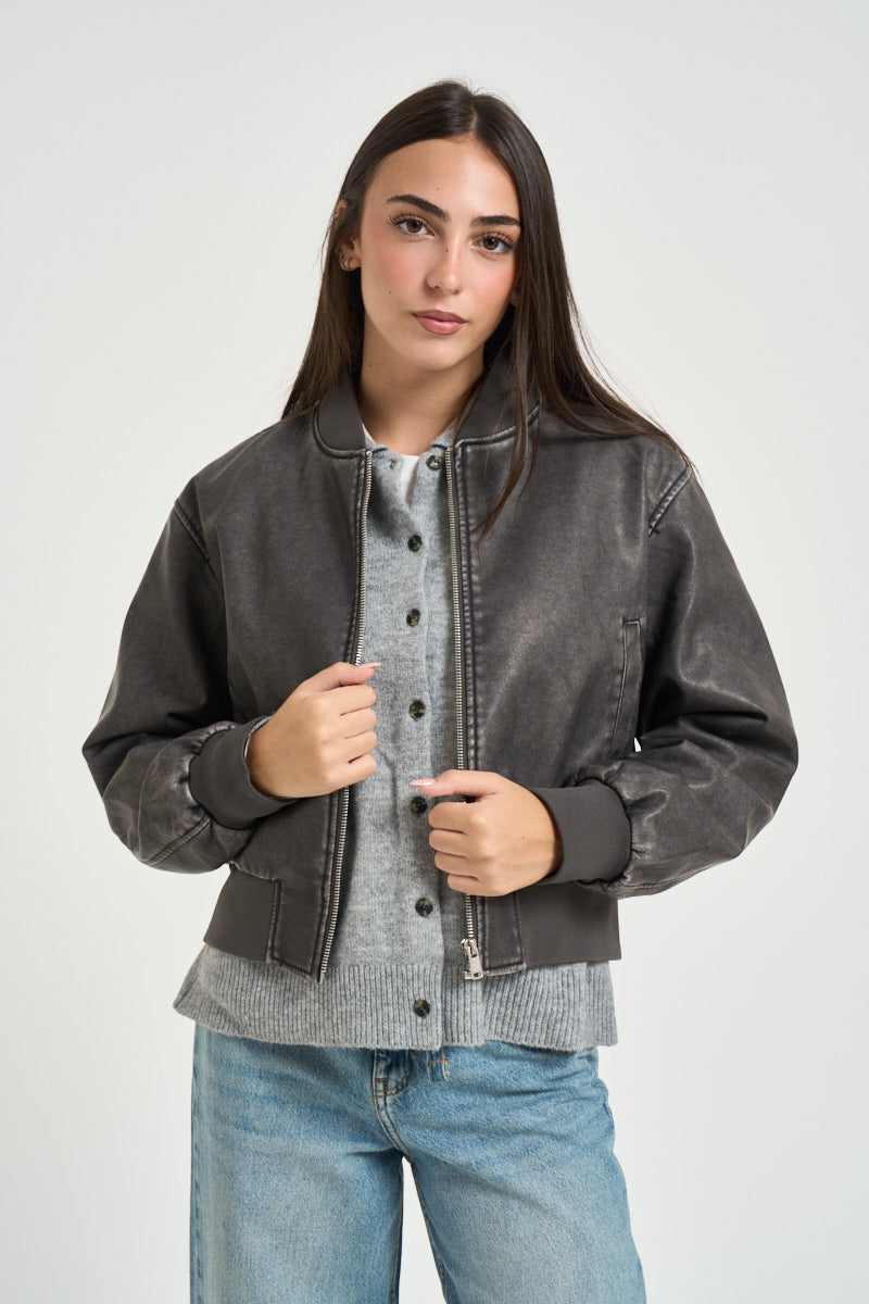 Giacca in ecopelle alla coreana nero slavato 15314240 BLACK WASHED ONLY NOOS 