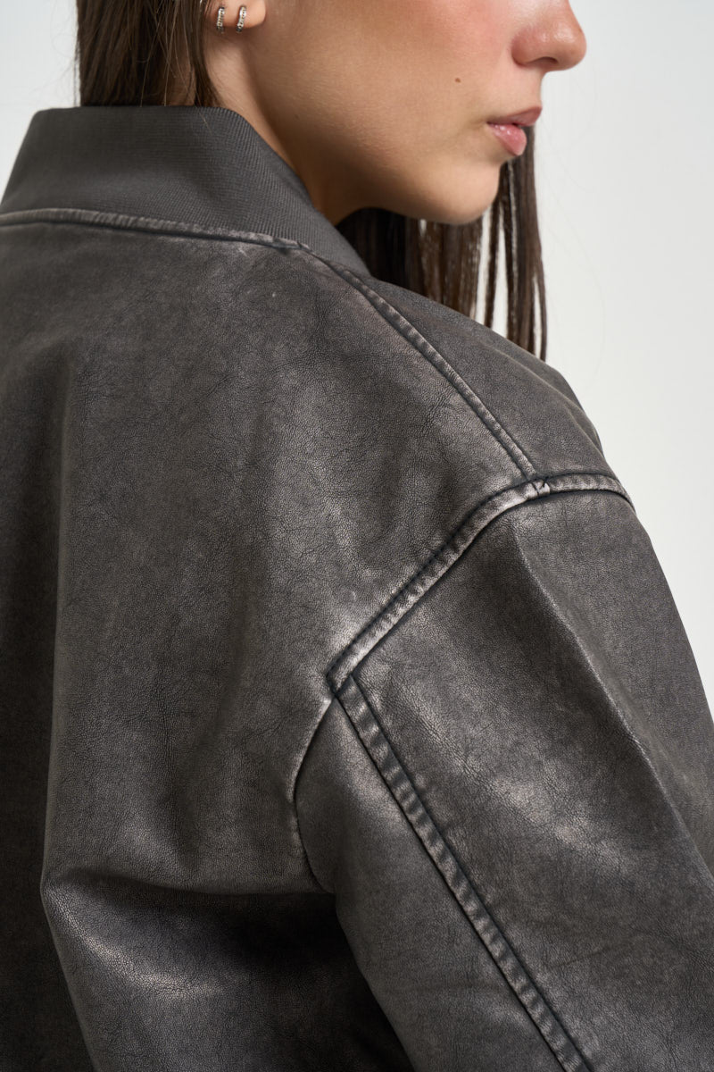 Giacca in ecopelle alla coreana nero slavato 15314240 BLACK WASHED ONLY NOOS 