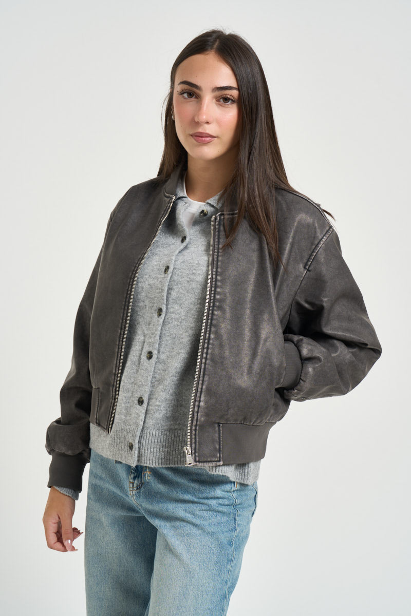 Giacca in ecopelle alla coreana nero slavato 15314240 BLACK WASHED ONLY NOOS 