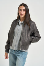Giacca in ecopelle alla coreana nero slavato 15314240 BLACK WASHED ONLY NOOS 