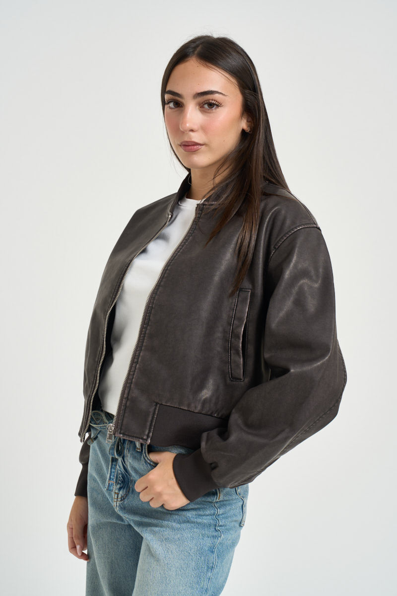 Giacca in ecopelle alla coreana marrone 15314240 CHOCOLATE BROWN ONLY NOOS 
