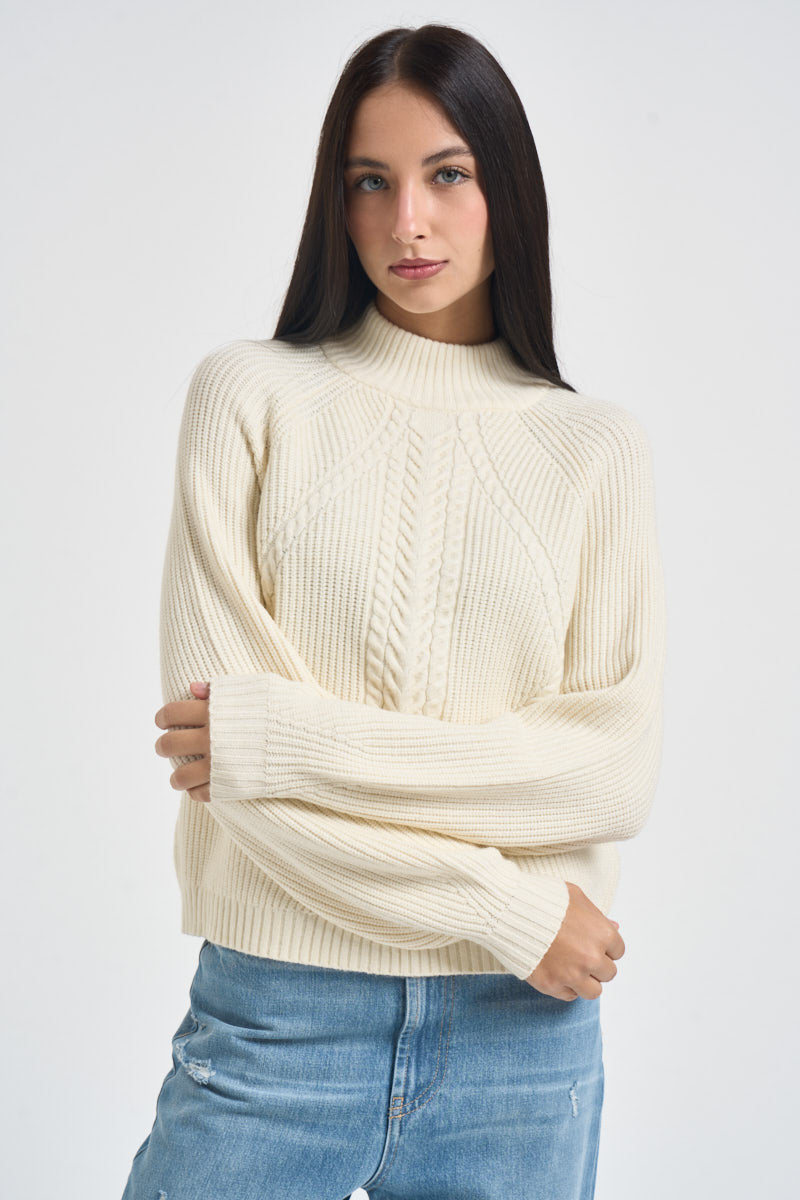 Maglia donna mezzo collo alto panna 15324678 WHITE CUP ONLY NOOS 
