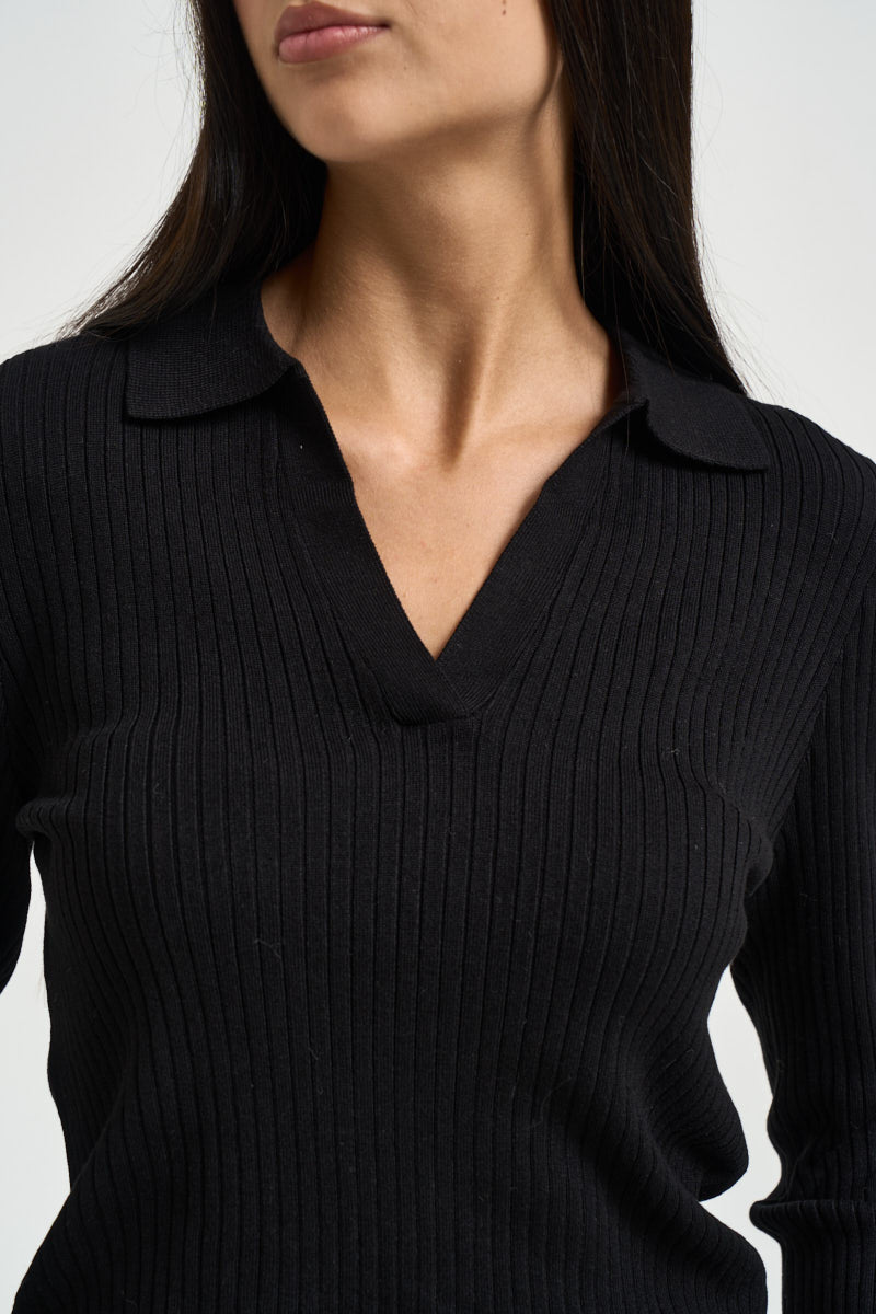 Polo donna a costine nera 15344841 BLACK ONLY NOOS 