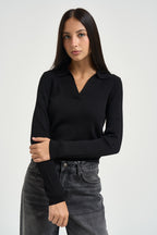 Polo donna a costine nera 15344841 BLACK ONLY NOOS 