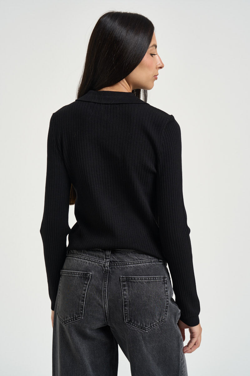 Polo donna a costine nera 15344841 BLACK ONLY NOOS 