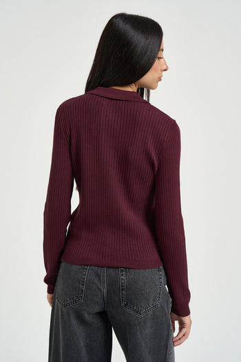 Polo donna a costine bordeaux - 4