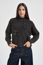 Maglia donna mezzo collo con fiocchi marrone scuro 15366920 COFFEE BEAN ONLY NOOS 