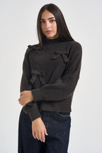 Maglia donna mezzo collo con fiocchi marrone scuro 15366920 COFFEE BEAN ONLY NOOS 