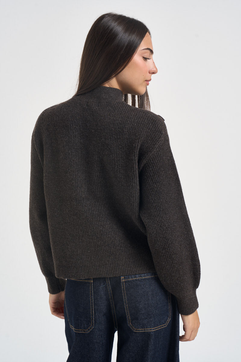 Maglia donna mezzo collo con fiocchi marrone scuro 15366920 COFFEE BEAN ONLY NOOS 