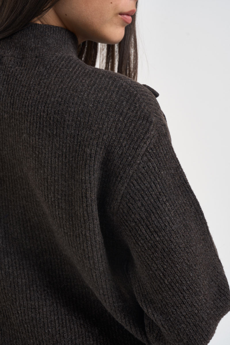 Maglia donna mezzo collo con fiocchi marrone scuro 15366920 COFFEE BEAN ONLY NOOS 