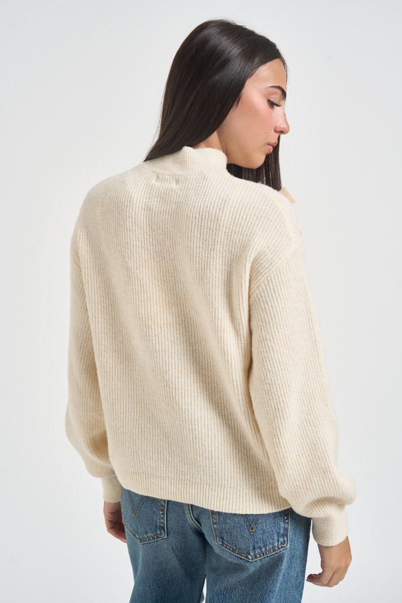 Maglia donna a mezzo collo con fiocchi panna 15366920 ECRU ONLY NOOS 